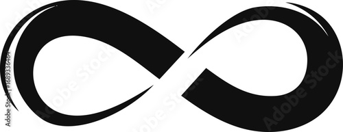 Black stylized infinity symbol with smooth curves, minimalistic design. Vector illustration