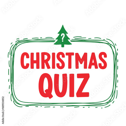 Christmas Quiz graphic with a green tree and question mark on top.