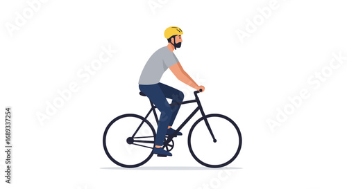 Man Riding a Bicycle with Yellow Helmet.