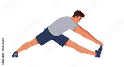 Man Stretching Legs in Athletic Gear Fitness Illustration.