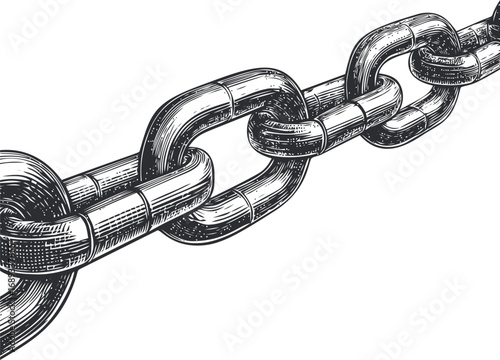 Sketch of a detailed metal chain link illustration. Vector illustration