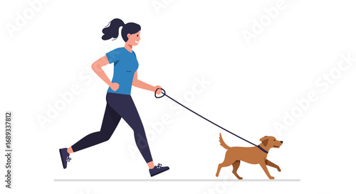 Woman Jogging with a Brown Dog on Leash 1.