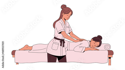 Therapist massaging a woman s back on a massage table in a spa setting