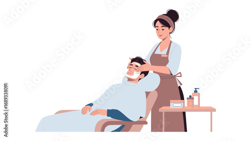 Skilled barber applying shaving cream to a client s face in a modern salon setting