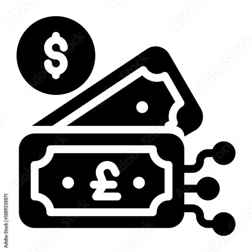 icon money cash with style glyph