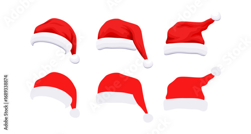 Festive santa hats in cartoon style for christmas celebrations