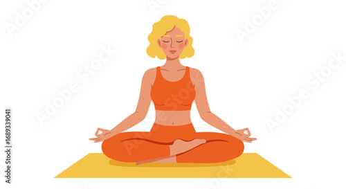 Woman Meditating in Lotus Position on Yoga Mat 1.