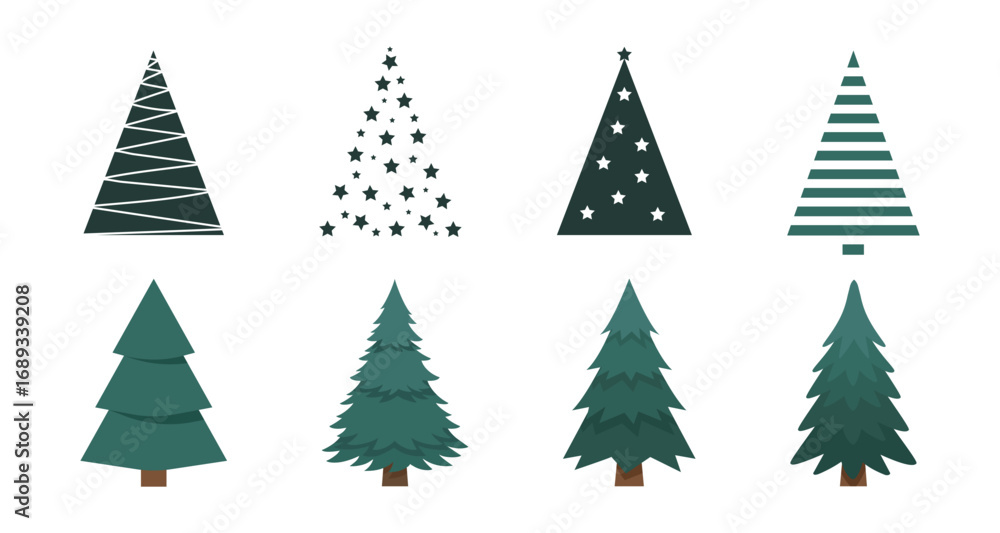 Stylized christmas trees collection with geometric and natural designs Stylized christmas trees collection with geometric and natural designs