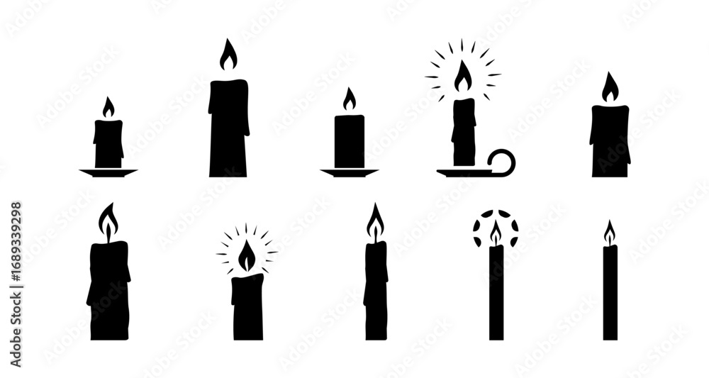 Fototapeta premium Silhouette candle collection: various shapes and styles for diverse designs