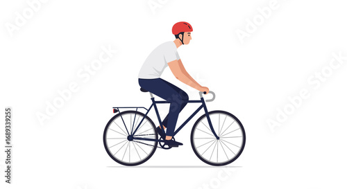 Man Riding Bicycle with Red Helmet Illustration.