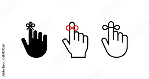 Reminder icons featuring fingers with ribbon bow in minimalist styles