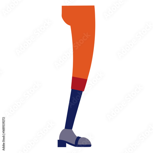 Stylish leg in orange and blue attire, ready to step forward with confidence and grace, perfect for fashion, design, and creative projects requiring a modern and minimalist aesthetic