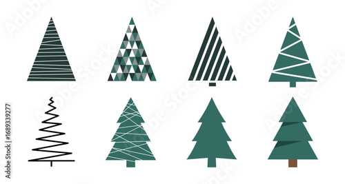 Modern geometric pine trees collection for winter designs