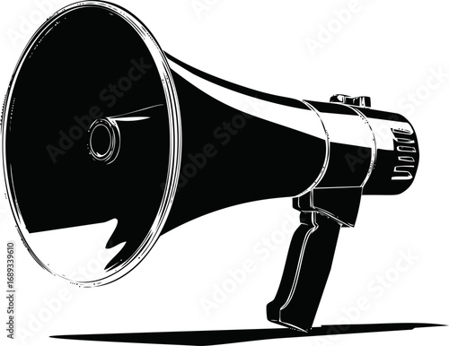 Black and white illustration of a megaphone with bold outline concept. Vector illustration