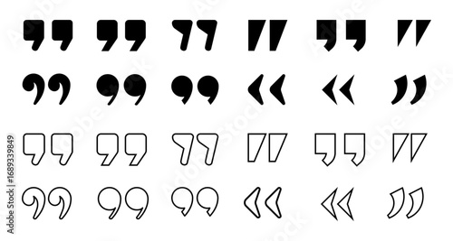Diverse quotation marks set in various styles for typography designs
