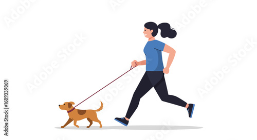 Woman Jogging with a Brown Dog on Leash.