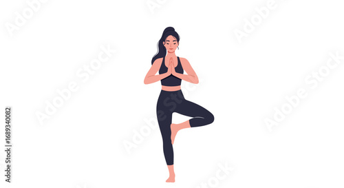 Woman in Tree Pose Yoga and Wellness Illustration.