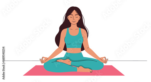 Woman Meditating in Lotus Position on Yoga Mat.