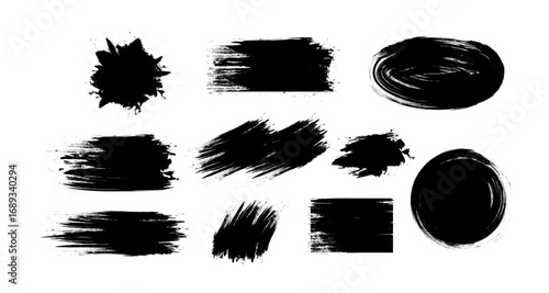 Diverse brush stroke set featuring dynamic black and white textured shapes