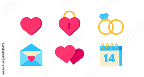 Romantic icon set: love, engagement, and anniversary symbols