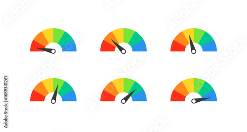 Colorful gauge meters showing different levels of performance and speed
