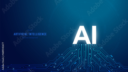 Future cybernetic artificial intelligence technology concept. AI logo on  a circuit motherboard background. Deep learning, modern engineering, internet systems, and communication. Vector illustration.