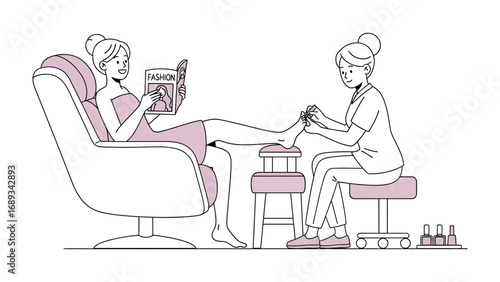 Woman relaxing while receiving a pedicure in a salon setting