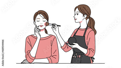 Artist applying makeup to a woman s face with a brush in a salon or studio setting