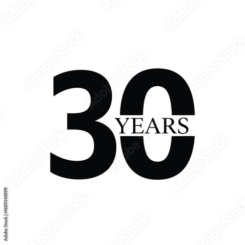 A modern black and white logo celebrating a 30 years anniversary or thirtieth jubilee milestone.