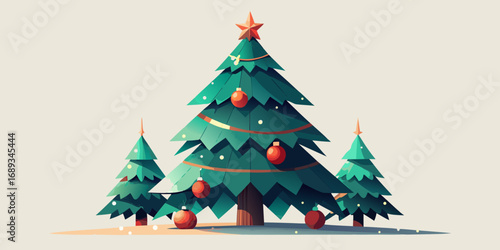 A vector illustration of a festive Christmas tree decorated with ornaments and a star, perfect for holiday season celebrations