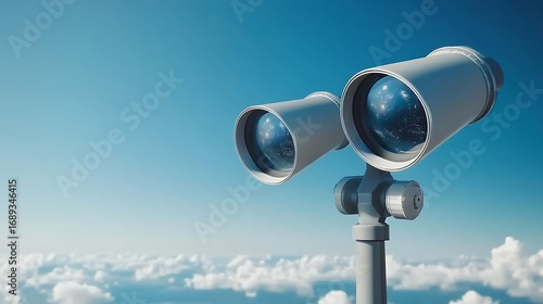 Telescope Binoculars Overlooking Cloudy Sky