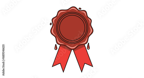 Red wax seal with red ribbons and dripping wax