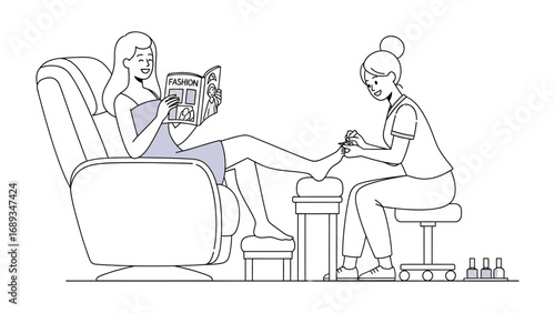 A relaxed man enjoys a pedicure while reading a book in a comfortable chair