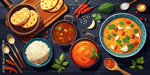 A delicious Italian pizza meal with a seamless pattern of fresh vegetables and fruits