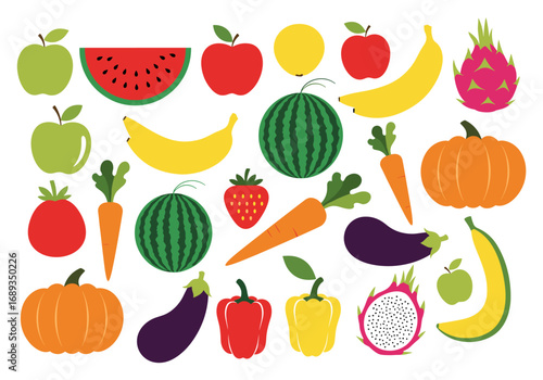 Collection of fresh healthy fruits and vegetables for a balanced diet