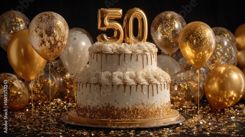 Golden 50th Birthday Celebration Cake