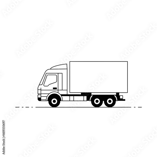 Line Drawing of a Box Truck on White Background