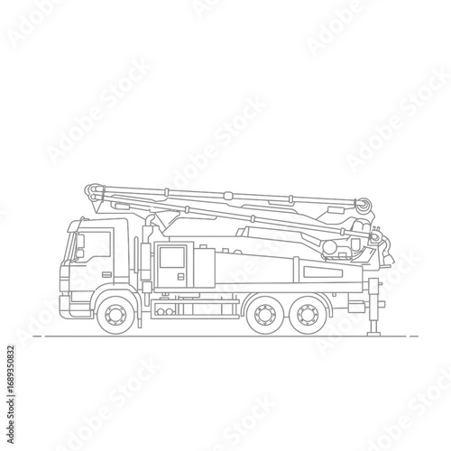 Line Drawing of a Concrete Pump Truck
