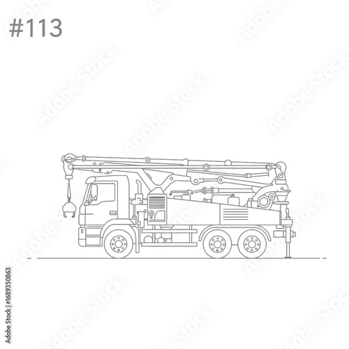 Line Drawing of a Concrete Pump Truck