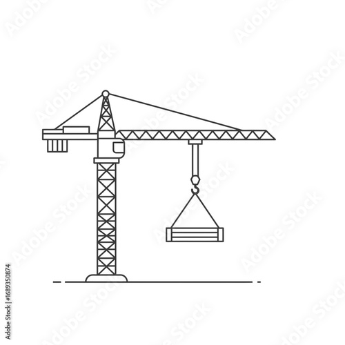 Line Drawing of a Construction Crane Lifting a Load