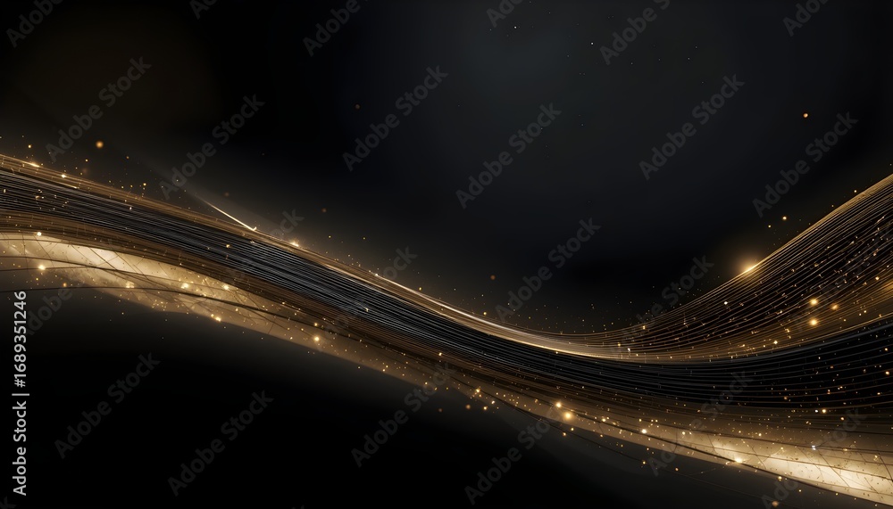 Fototapeta premium Minimalist luxury background with glossy golden stripes on black gradient