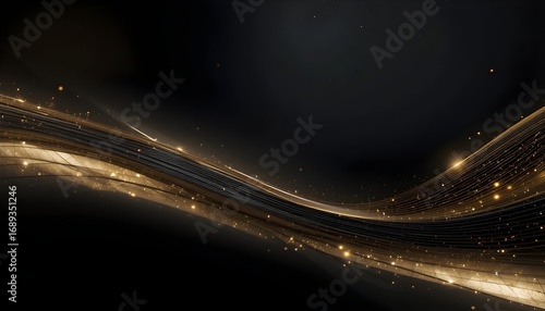 Minimalist luxury background with glossy golden stripes on black gradient
