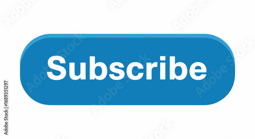 Blue subscribe button for web, depicted on white background. Subscribe button promoting channel growth and audience reach.