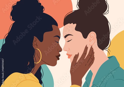 An empathetic connection between two diverse women sharing a tender moment of deep affection