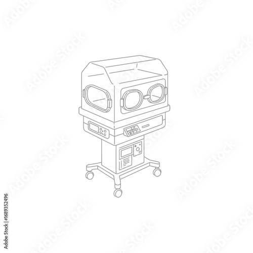 Medical Incubator Illustration: Line Drawing of Infant Care Equipment