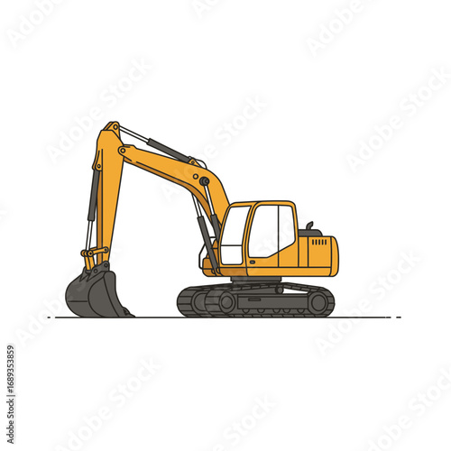 Orange Excavator Illustration on White Background