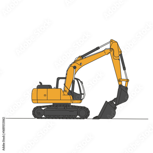 Orange Excavator Illustration on White Background