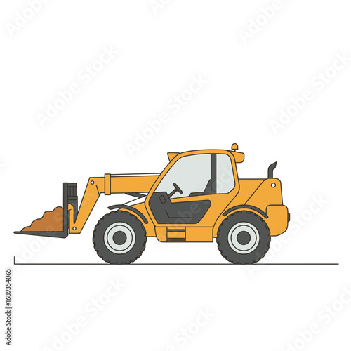 Orange Telehandler Loader on White Background