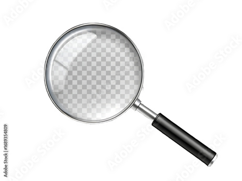Magnifying Glass with Transparent Grid Lens and Handle optical tool isolated on a transparent background.PNG.Generated ai