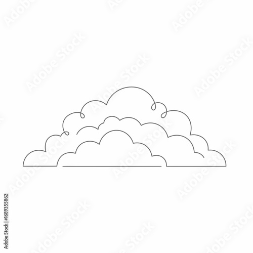 Simple Line Art Drawing of Fluffy Clouds on White Background